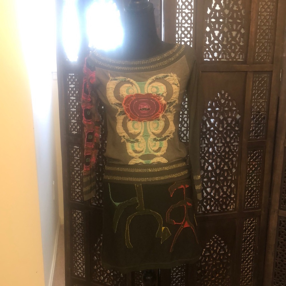 Desigual-NWOT, never worn, rich green/gray tunic or dress with gorgeous details.